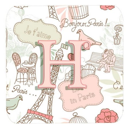 Letter H Love In Paris Pink Foam Coasters- Set Of 4